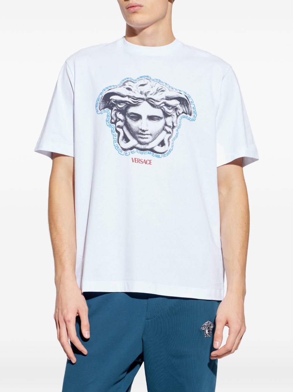 Short-Sleeve White T-Shirt With Medusa Graphic