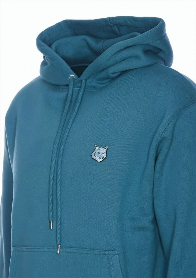 Teal Blue Pullover Hoodie With Classic Design And Embroidered Logo