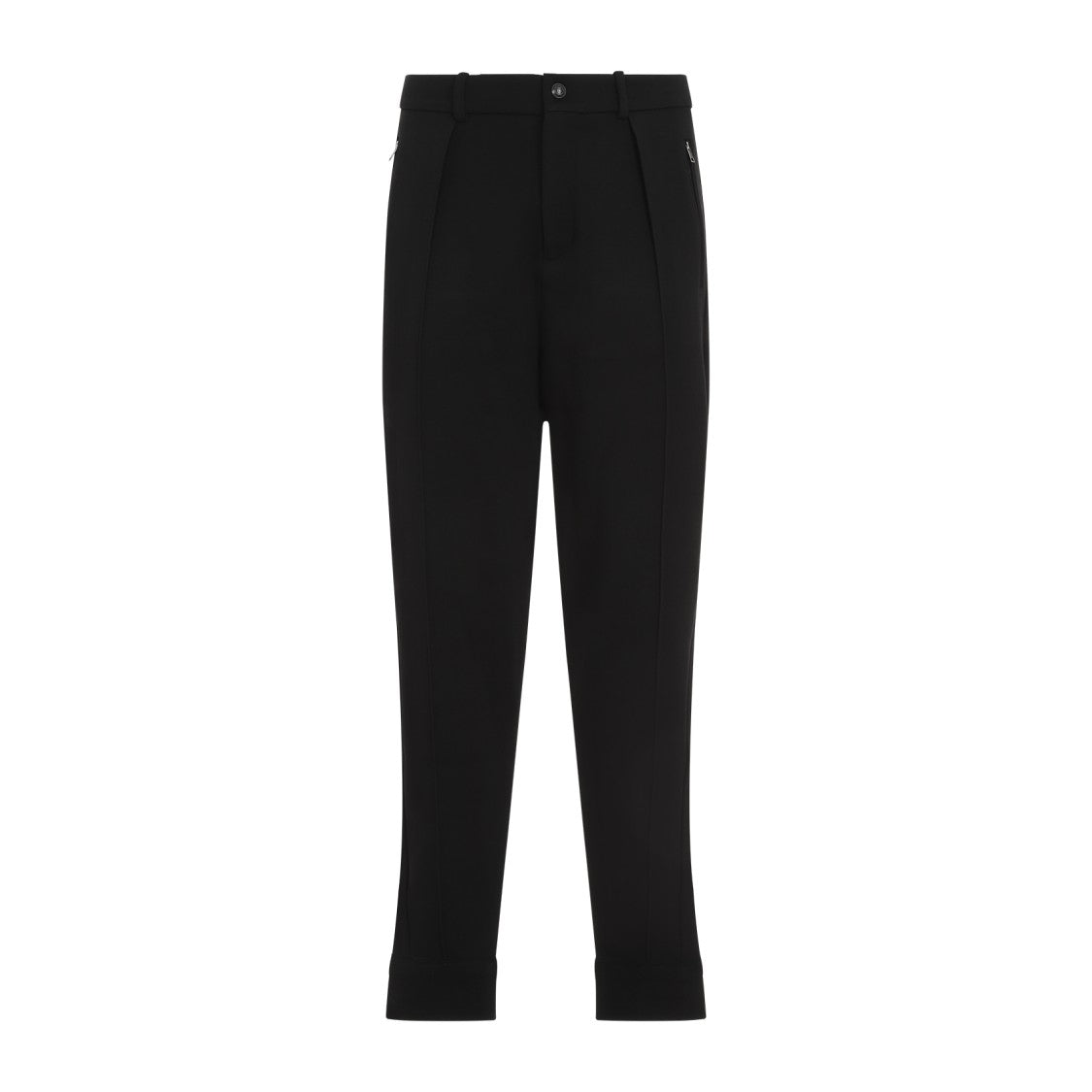 Tailored Black Trousers With Pleats And Buttoned Pockets