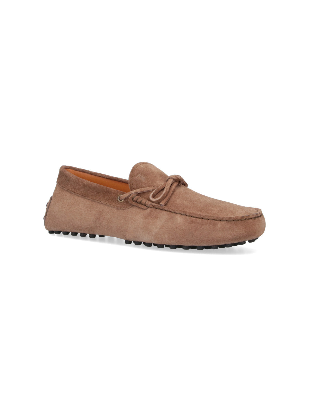 Brown Polished Leather Loafers With Rounded Toe And Low-Profile Sole