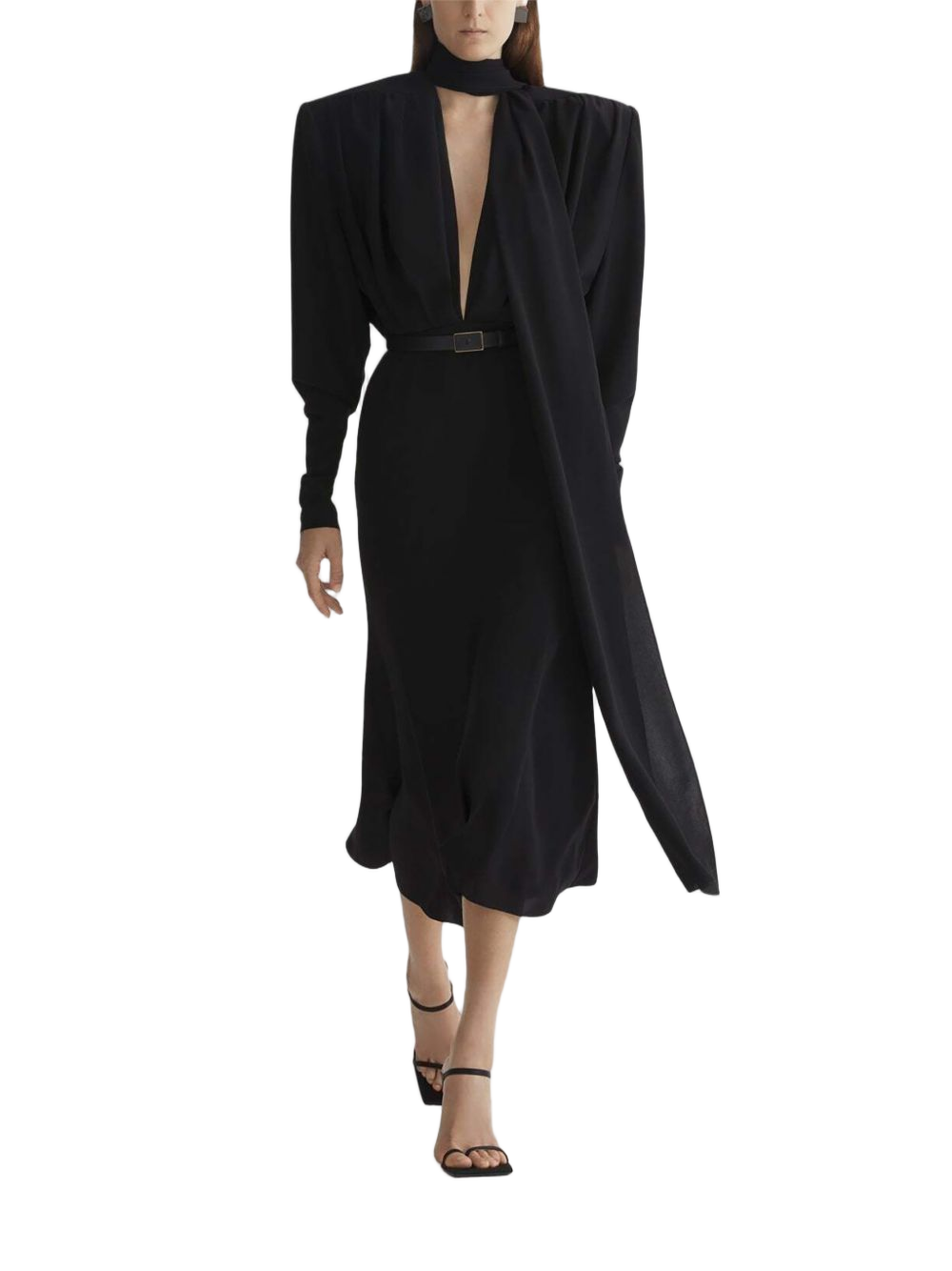Midi Dress with Plunging Neckline