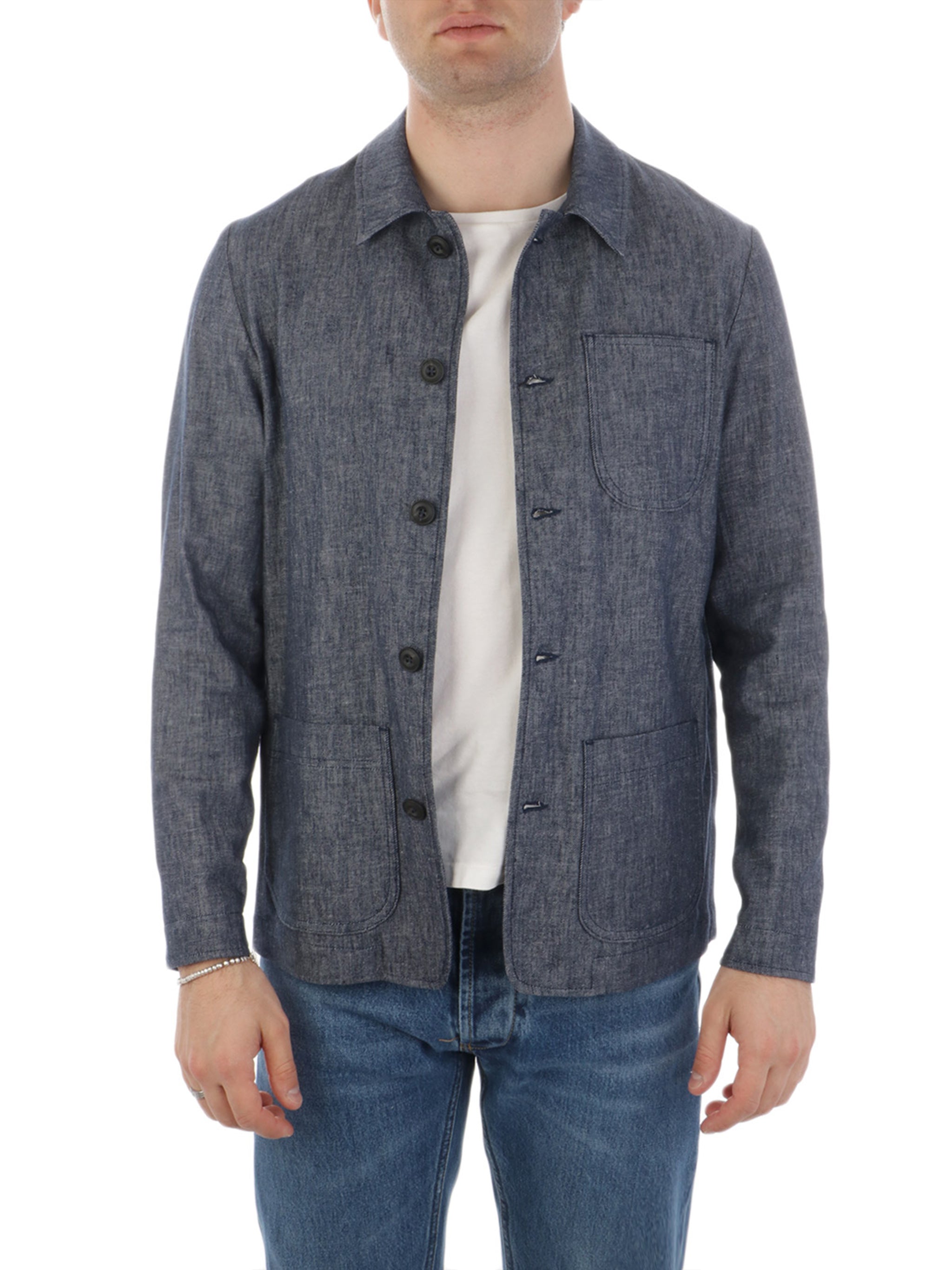 Blue Textured Fabric Button-Up Jacket