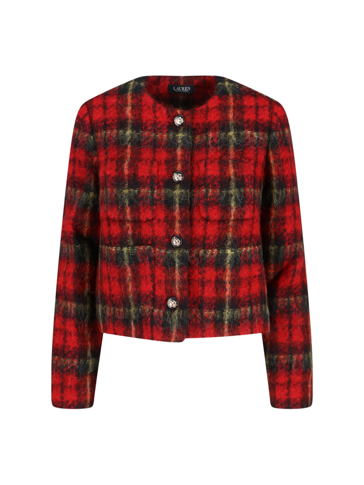 Cropped Red Plaid Tweed Jacket