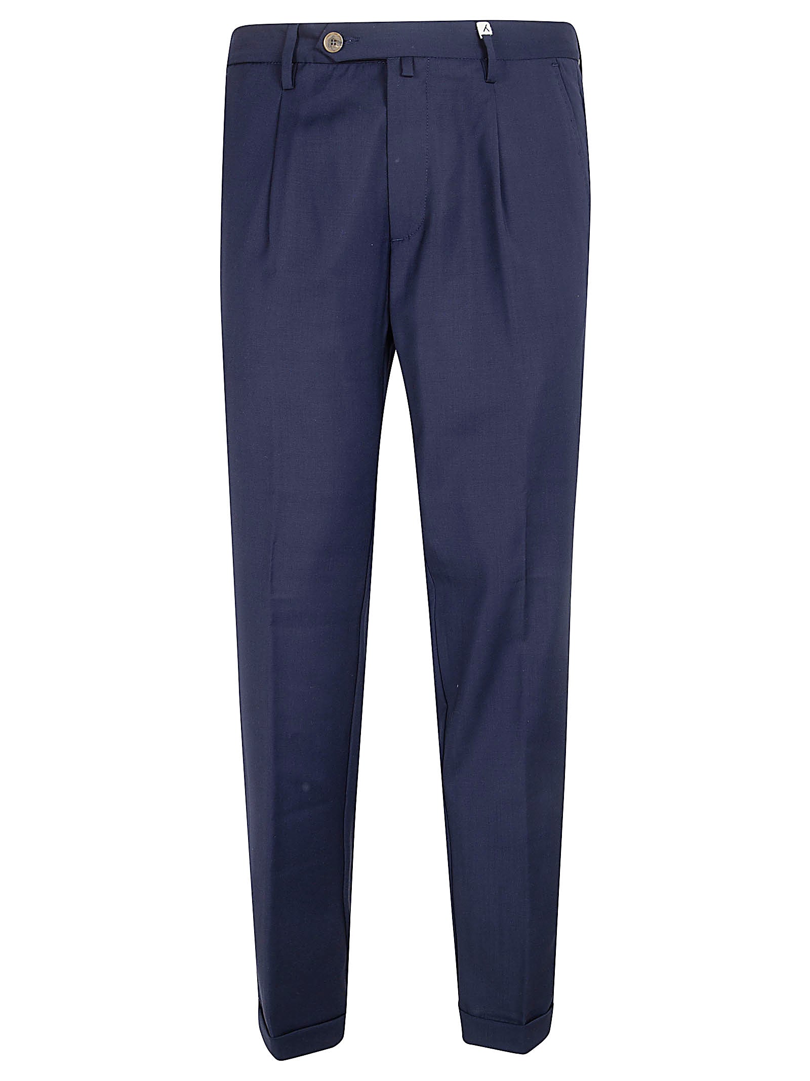 Tailored Blue Formal Trousers with Button Closure and Structured Design
