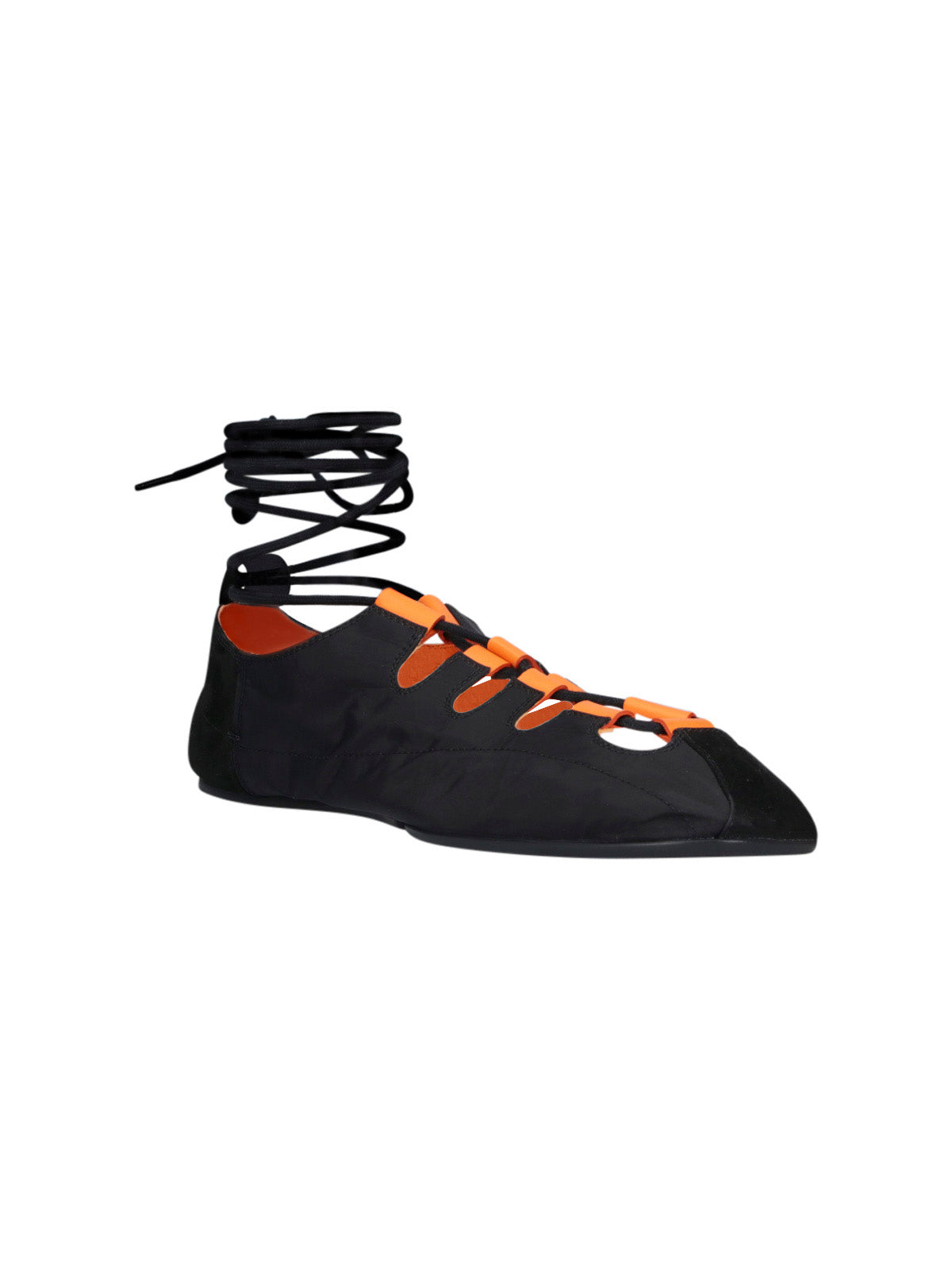 Black Pointed Toe Lace-Up Ankle Flats