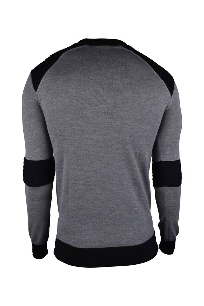Fitted Grey Wool Sweater With Logo