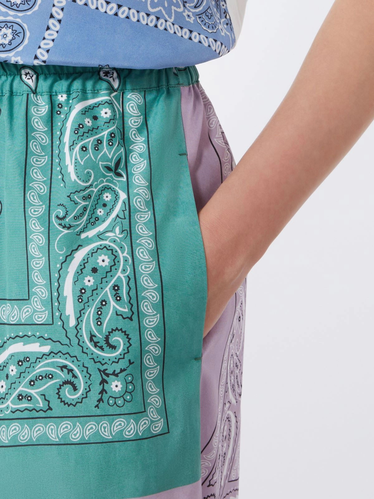 Patchwork Wide-Leg Pants with Elastic Waistband