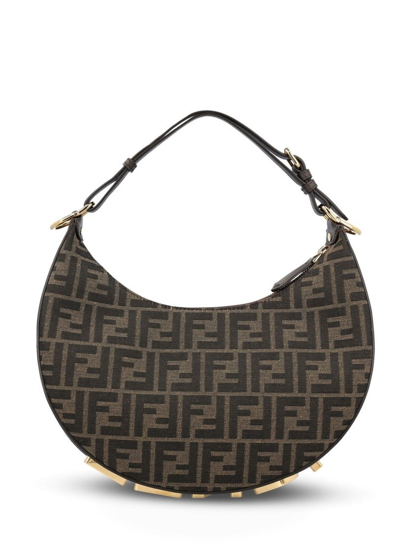 Crescent-Shaped Shoulder Bag with Monogram Pattern