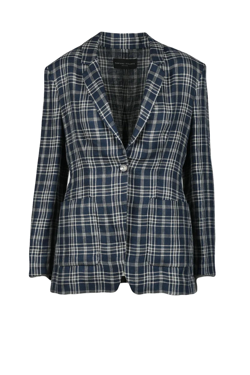 Linen Jacket - Blue/Beige