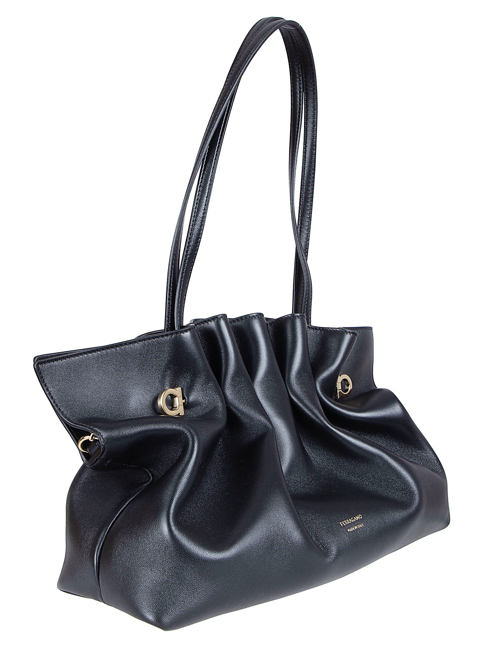 Soft Black Nappa Leather Bag with Iconic Gancio Clasps