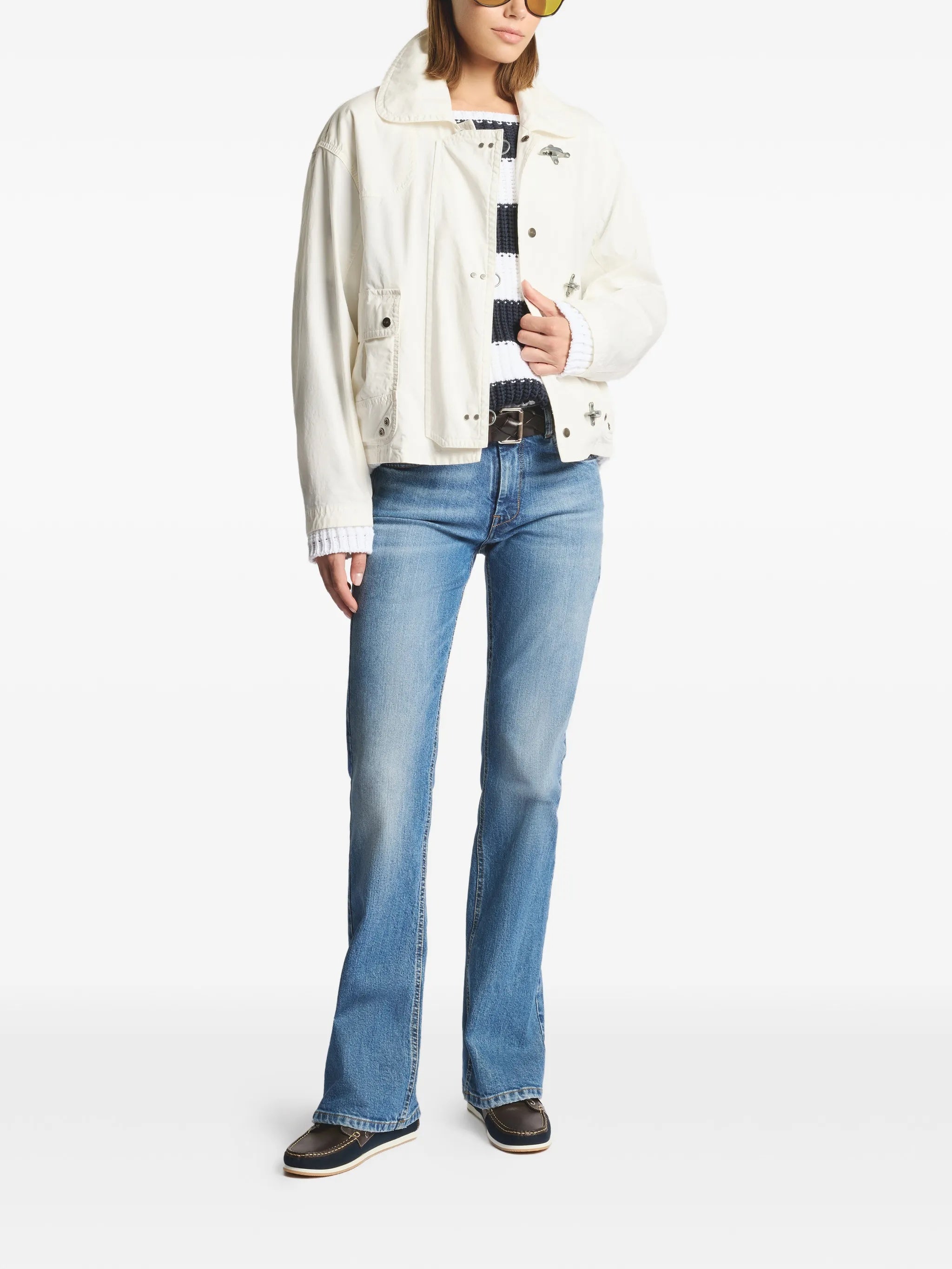 Boxy Cropped White Metal Clasp Jacket
