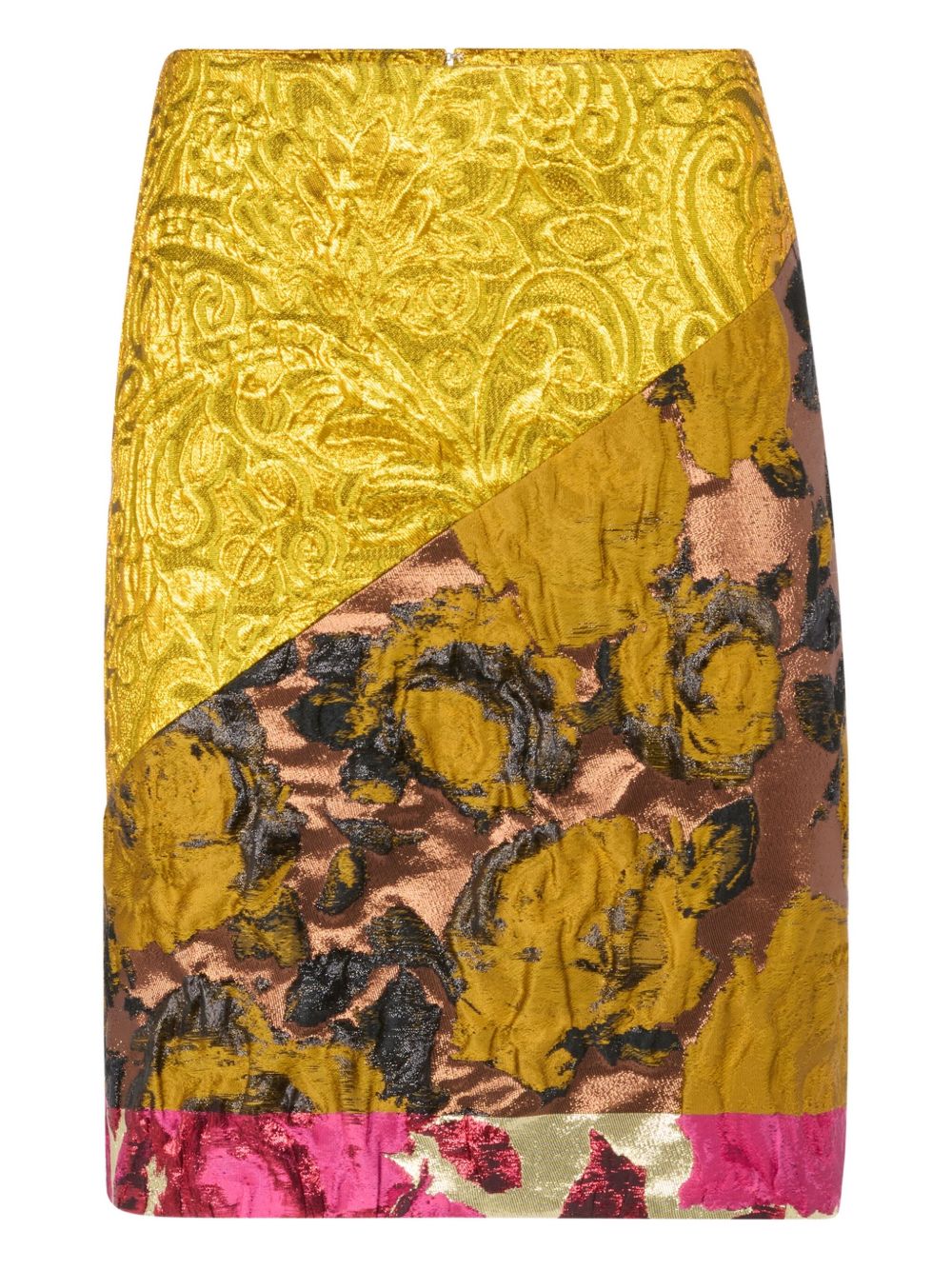 Gold-Tone Jacquard-Effect Floral Panelled Skirt