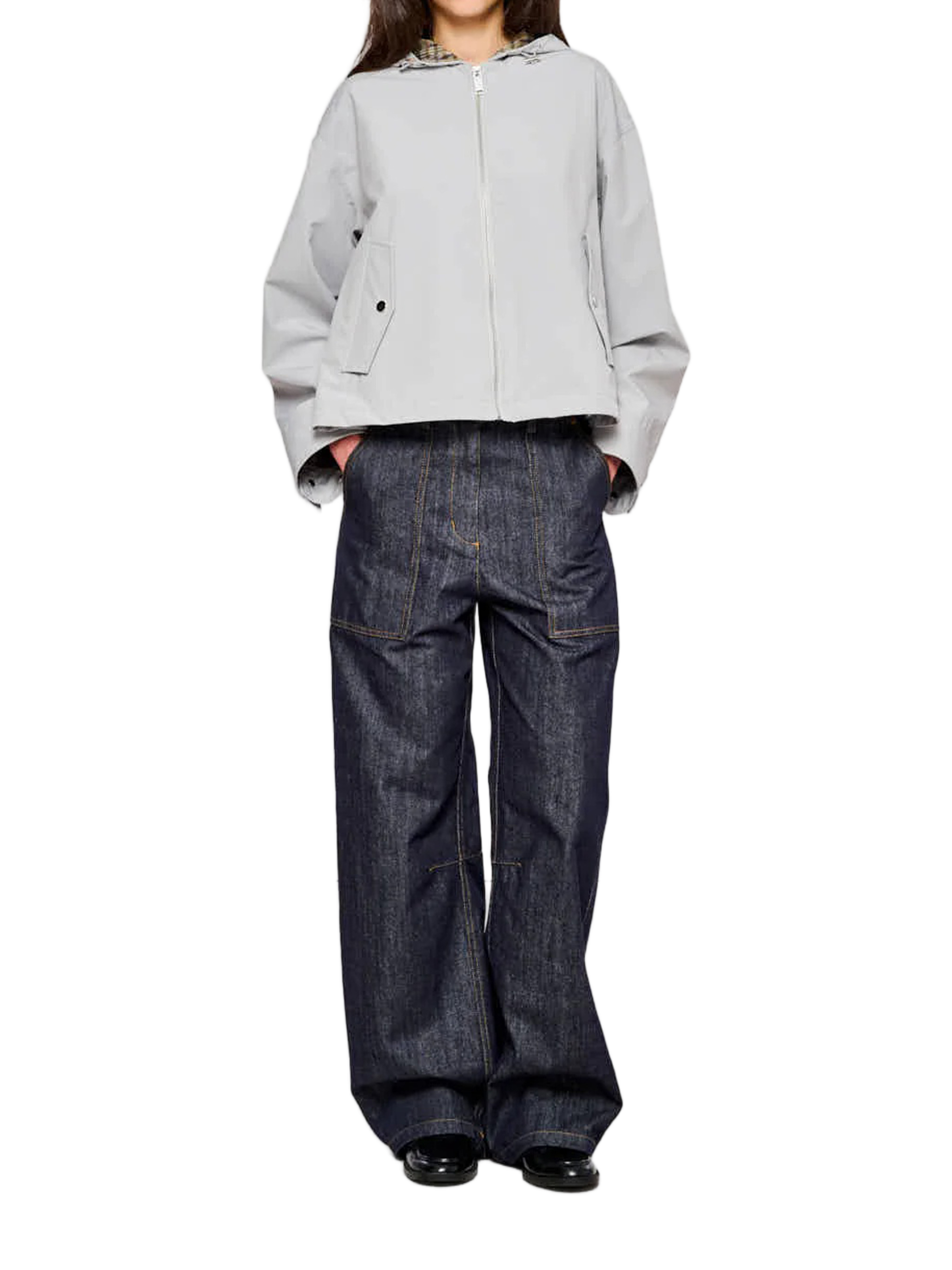Grey Short Two Layers Hooded Parka