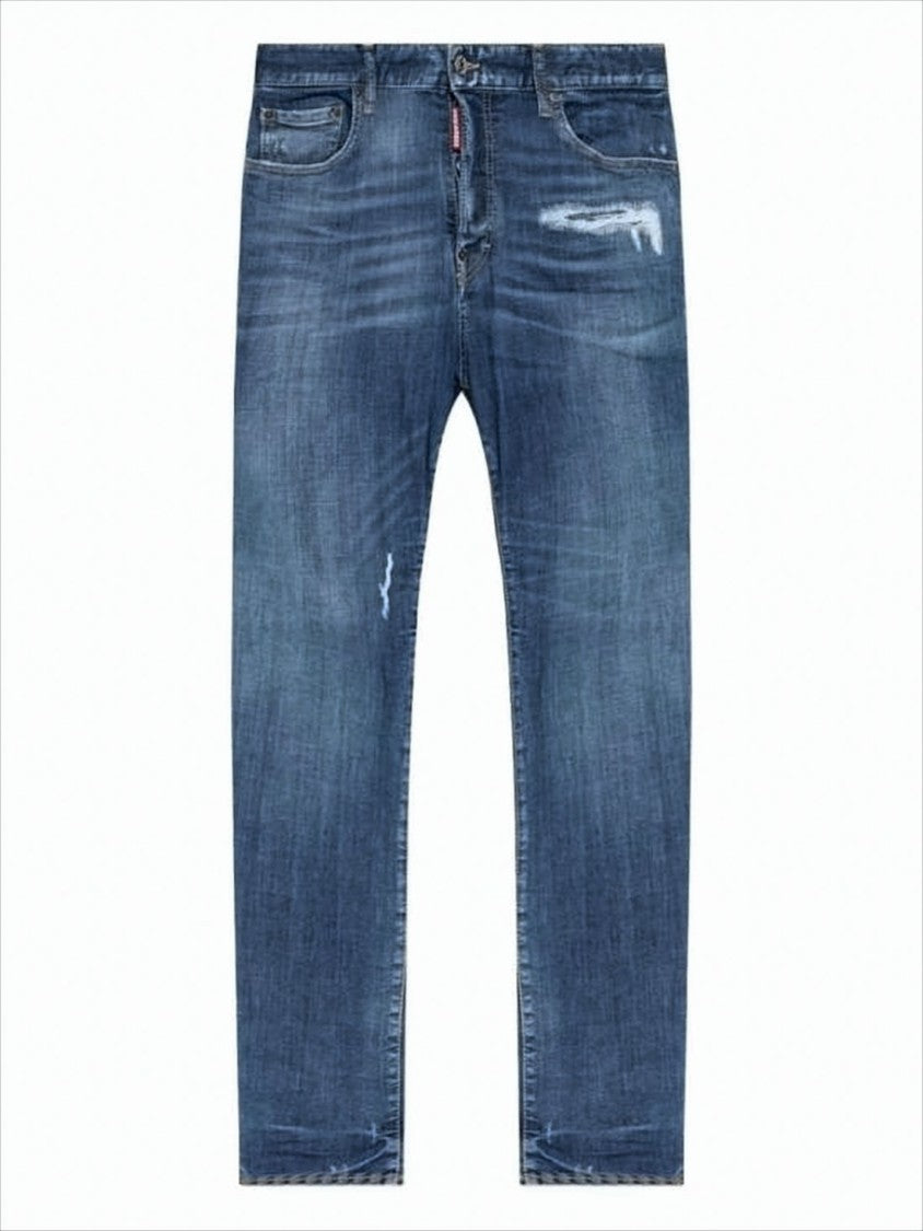 Straight-Leg Distressed Denim Pants