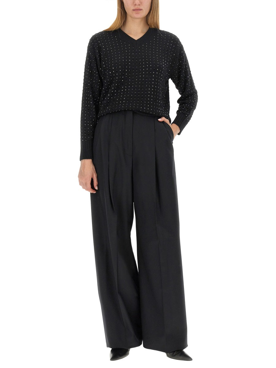 Textured V-Neck Oversized Knit Sweater