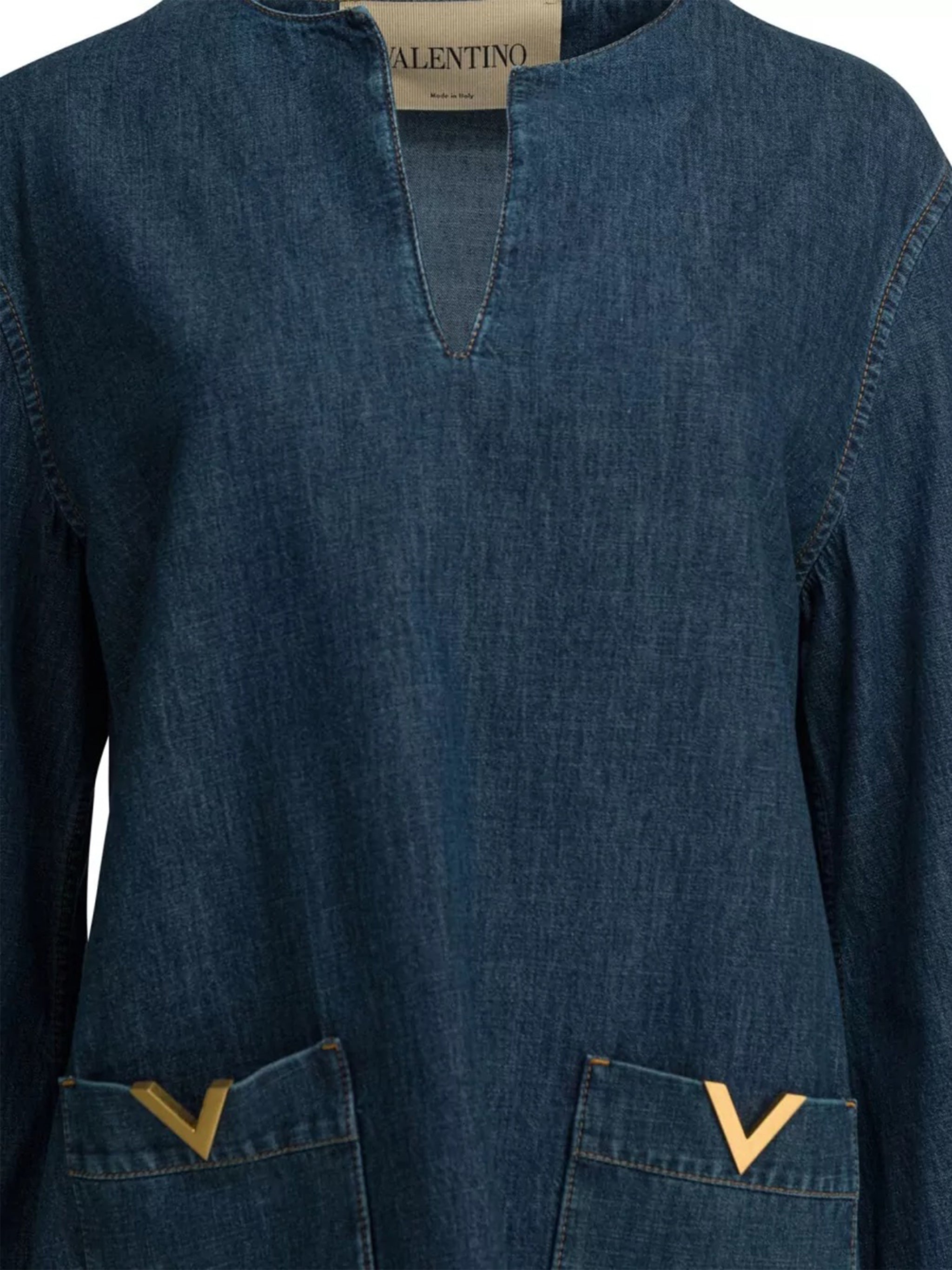 Indigo V-Notch Neckline Denim Tunic Dress