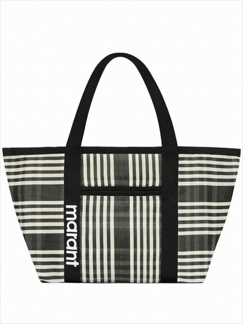 Checkered Nylon Tote Bag with Contrasting Logo Detail