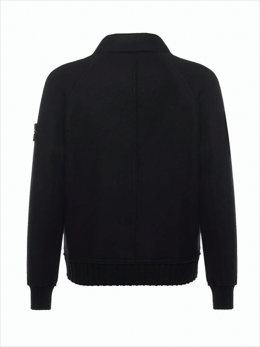 Sophisticated Black Wool Jacket with Front Zipper