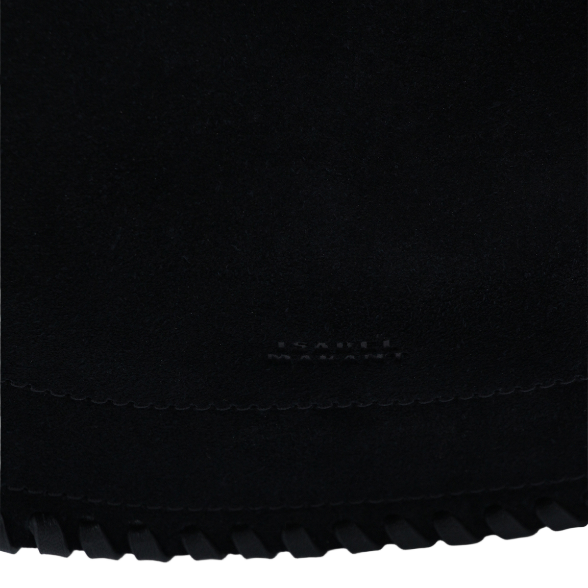 Crescent-Shaped Black Suede Handbag With Whipstitch Trim