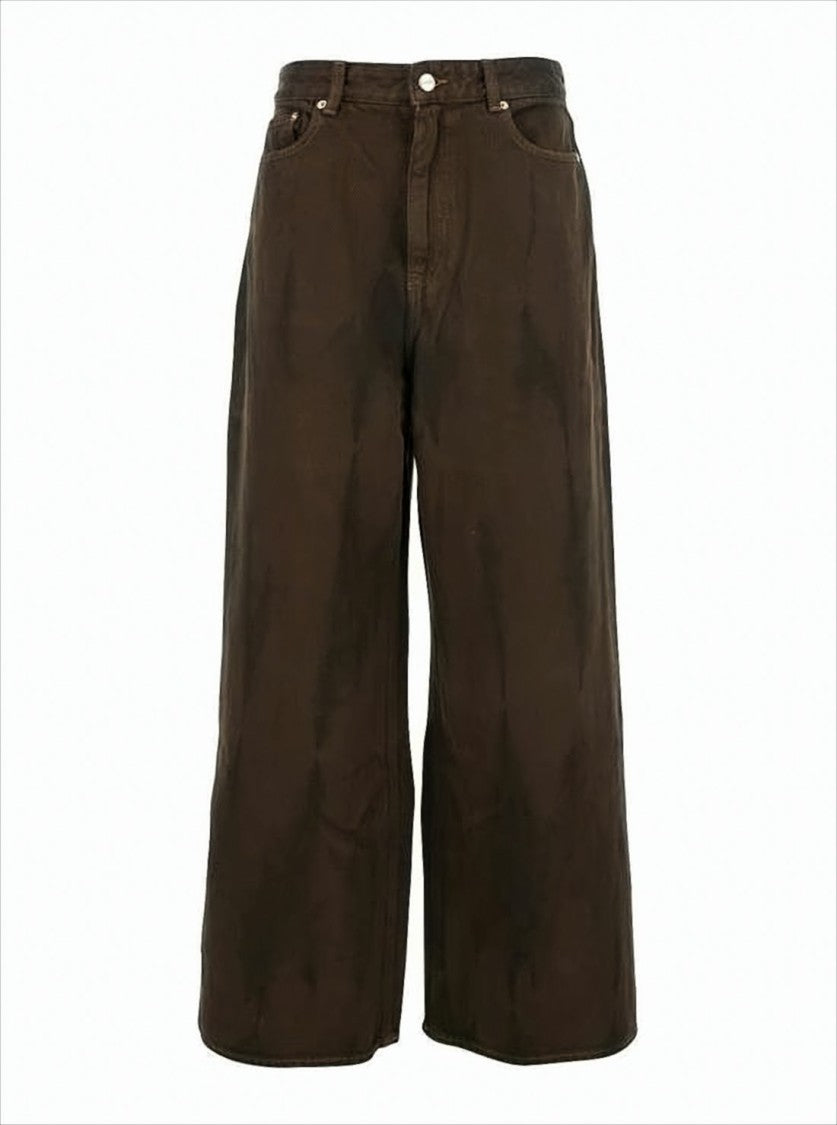 High-Waisted Wide-Leg Denim Pants with Five-Pocket Design