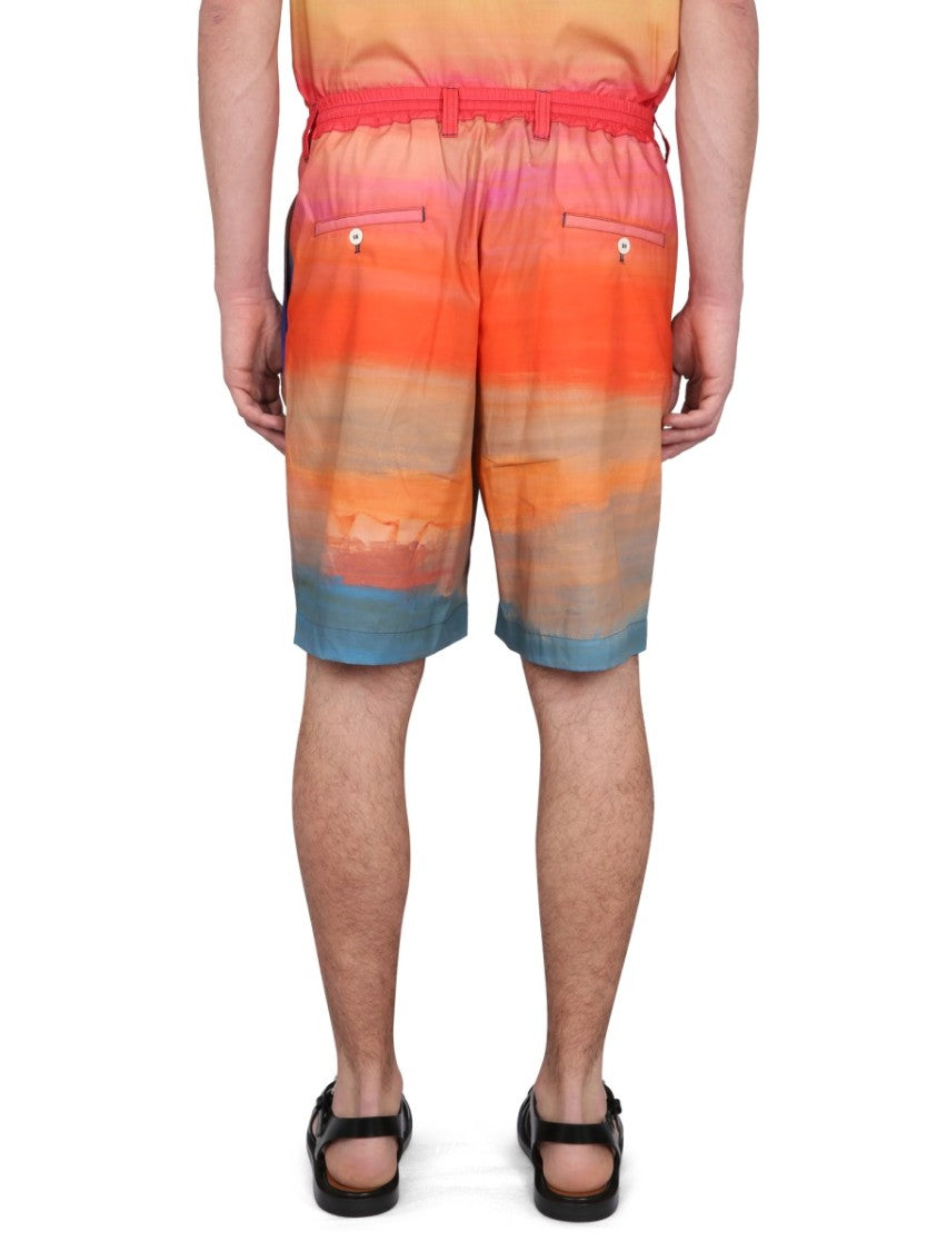 Knee-Length Cotton Bermuda Shorts With Gradient Design