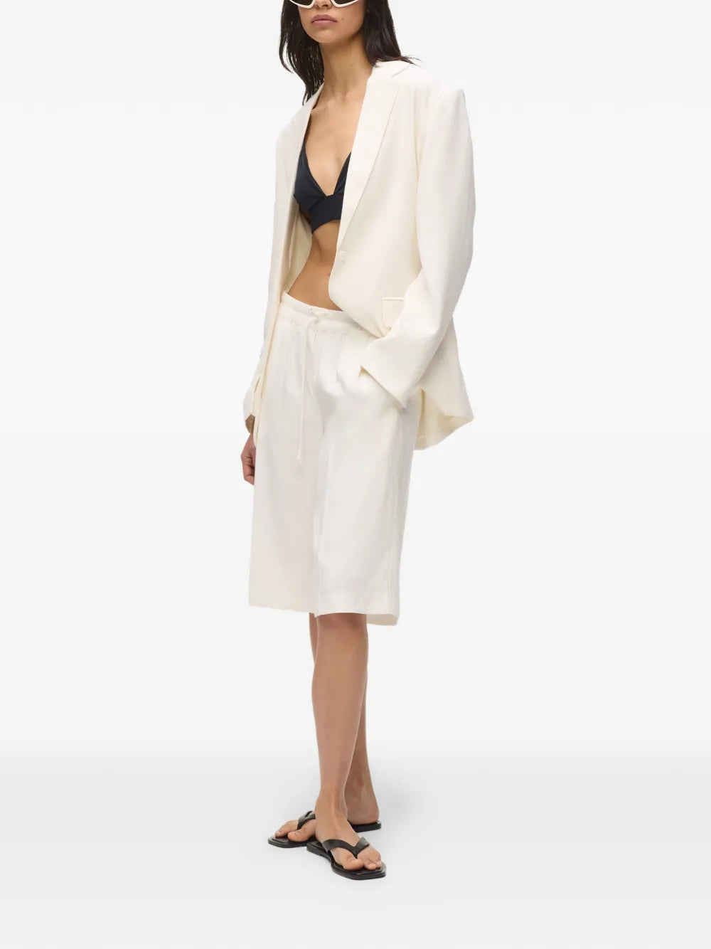 Relaxed Fit White Shorts with Elastic Waistband