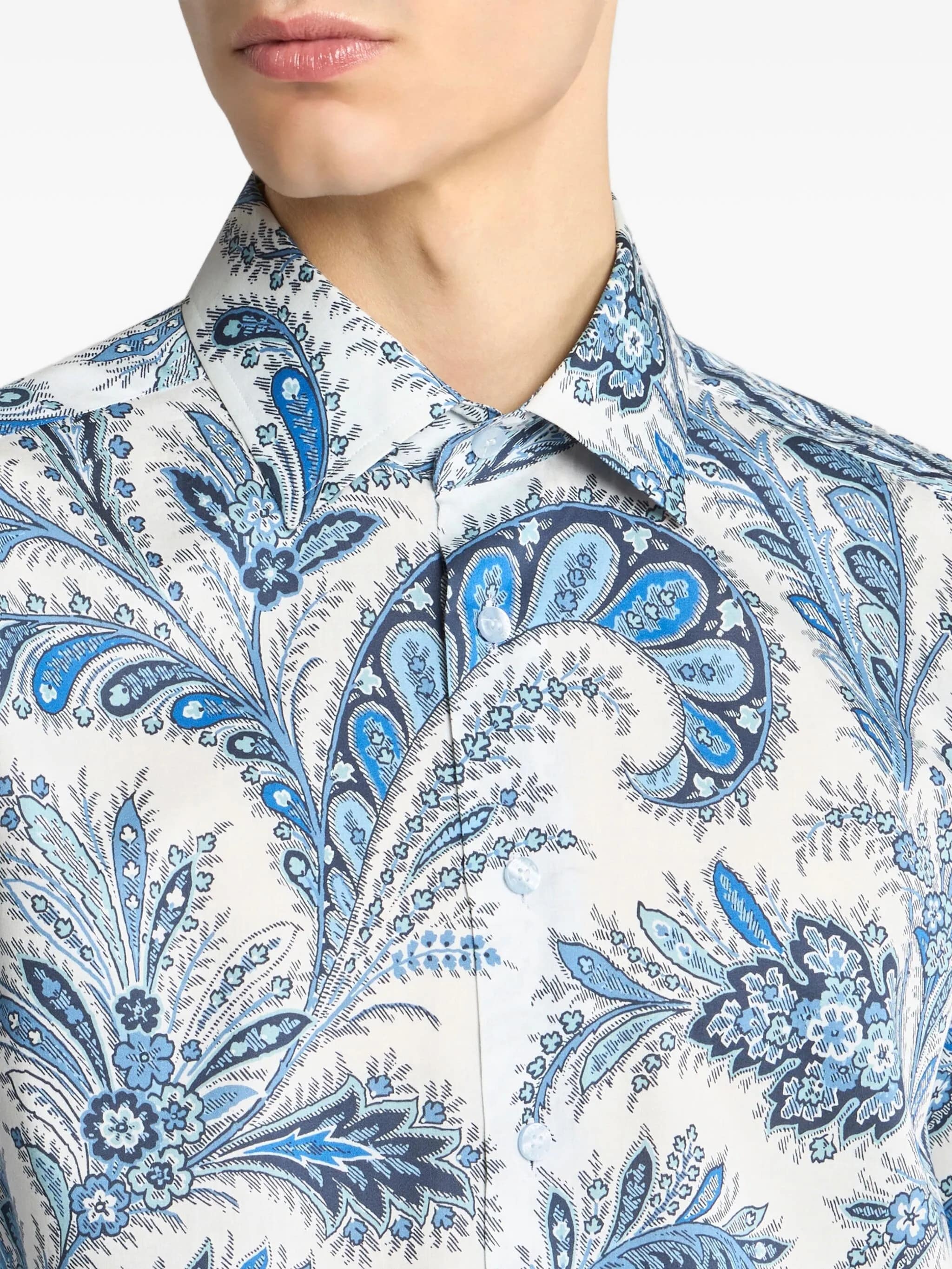 Roma White Blue Paisley Cotton Shirt