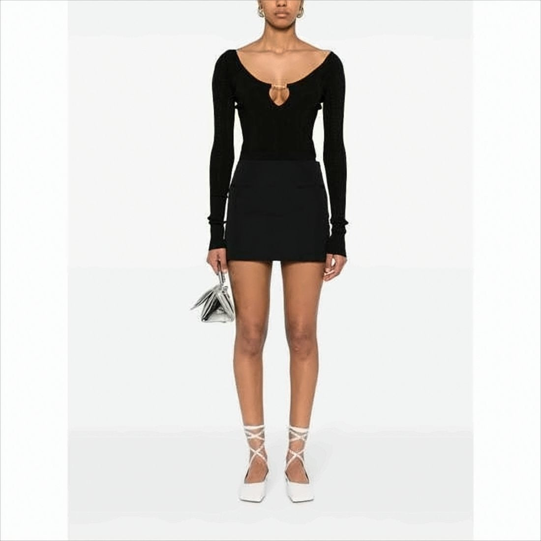 Deep V-Neck Knit Sweater with Ribbed Detailing