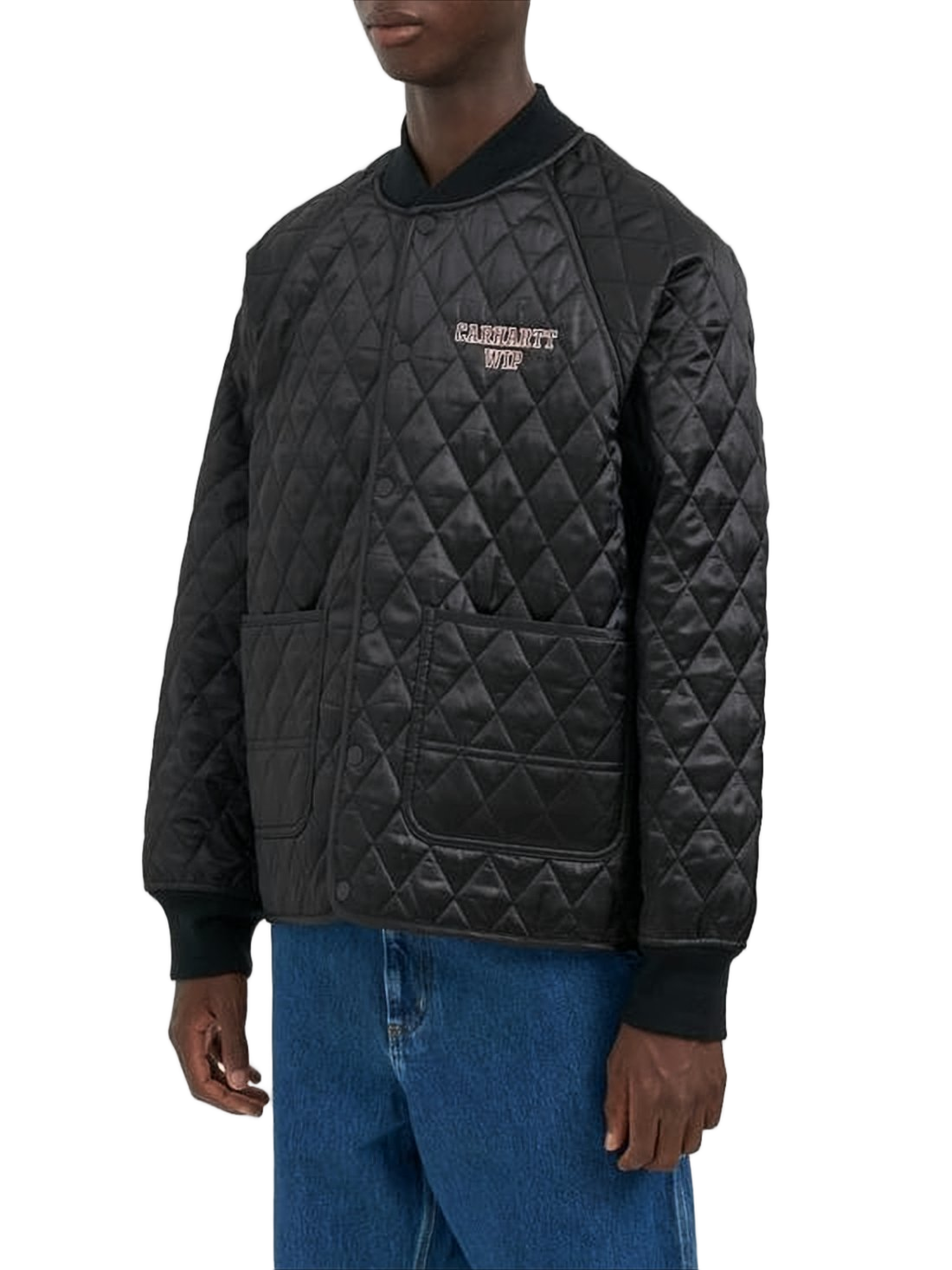 Diamond-Patterned Quilted Jacket With Ribbed Details