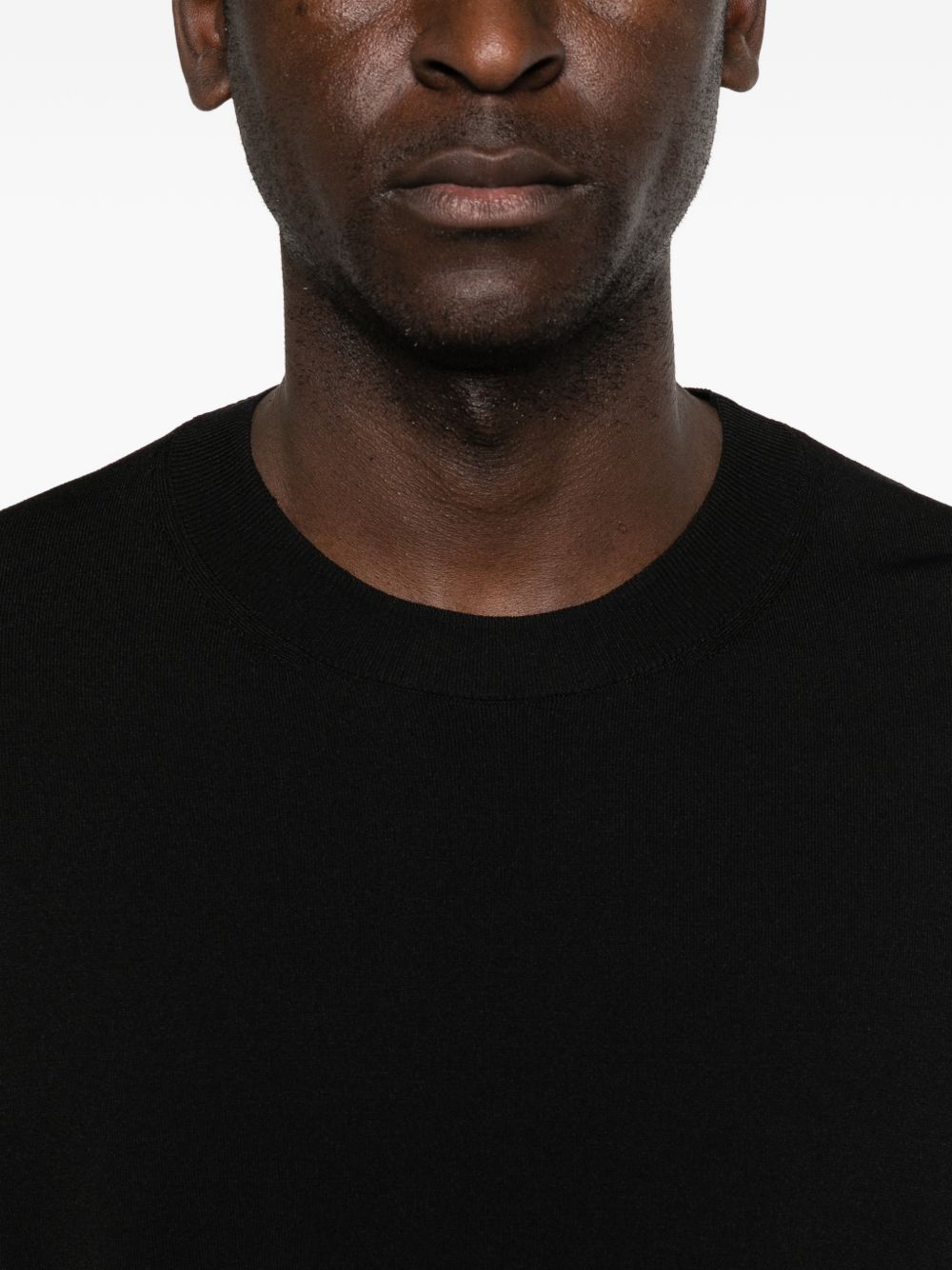Black Knitted Crew Neck Short Sleeve T-Shirt