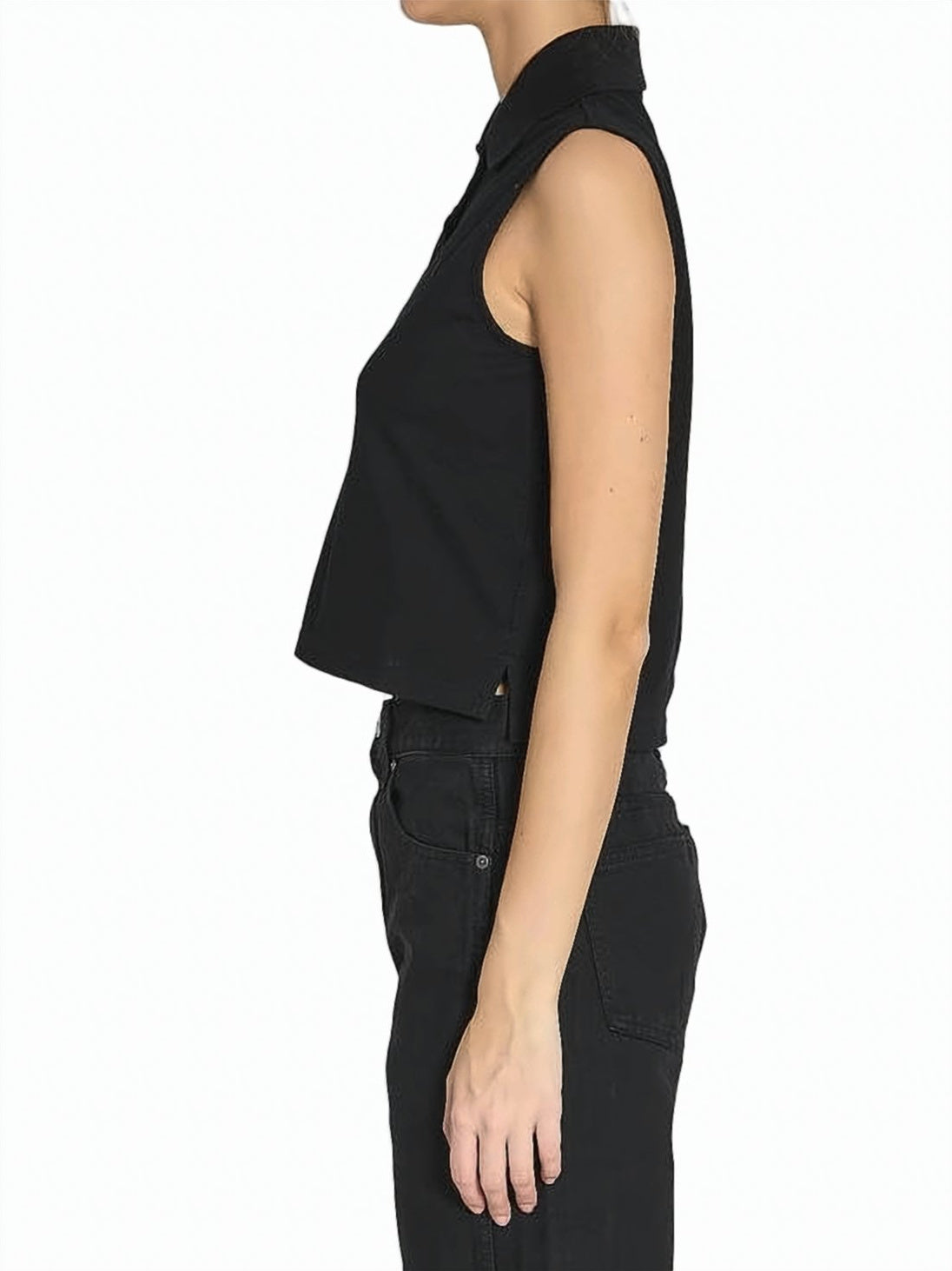 Sleeveless Cropped Polo Top with Three-Button Placket