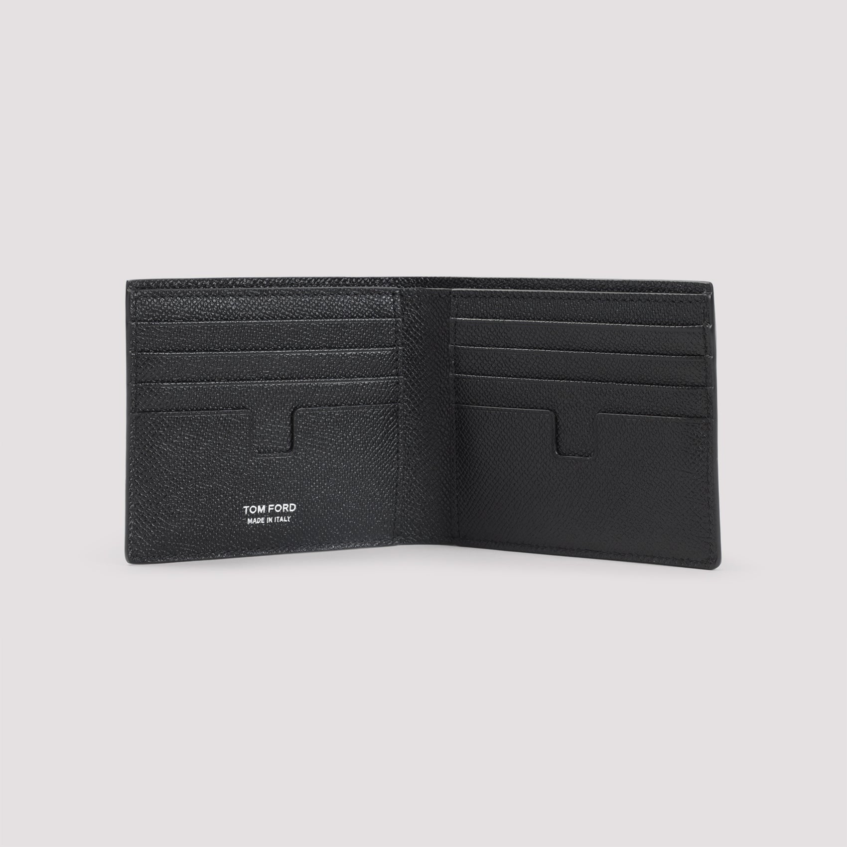 Textured Black Bifold Wallet with Silver-tone Logo