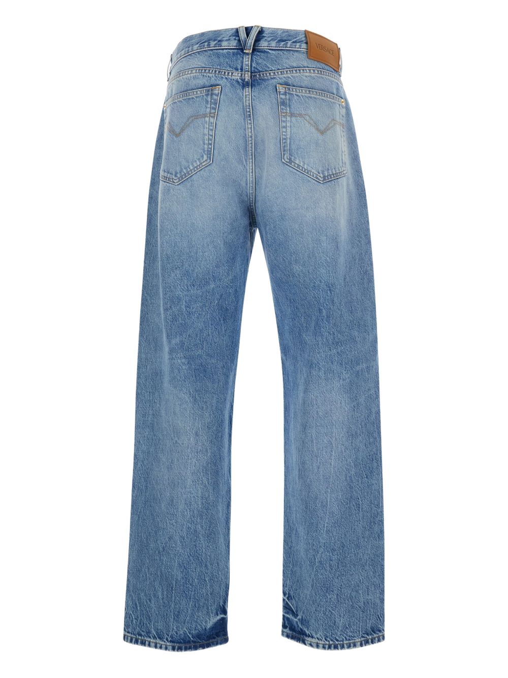Straight-Leg Denim Look Trousers with Metallic Emblem
