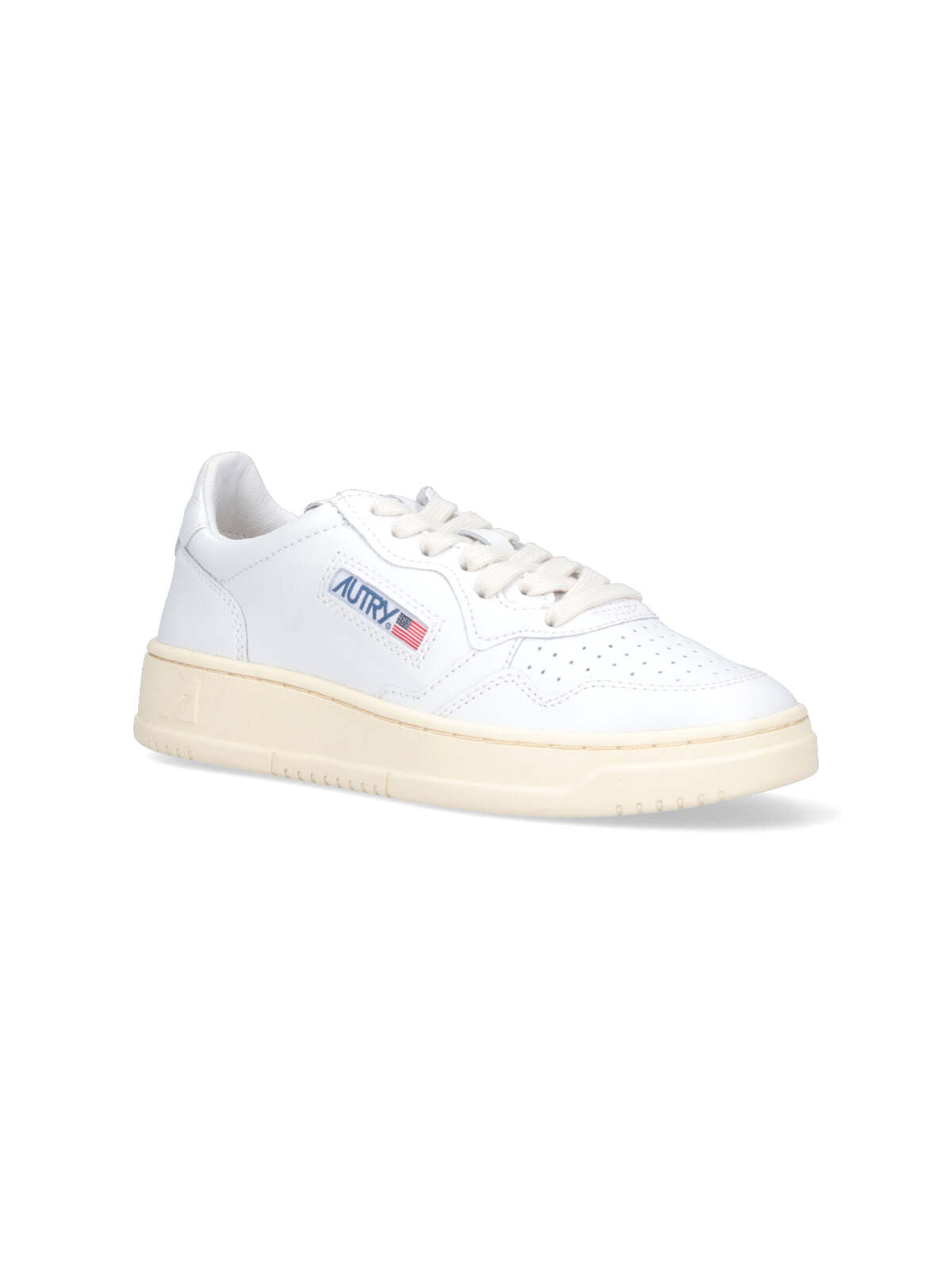 Low-Top White Leather Sneakers with Rounded Toe