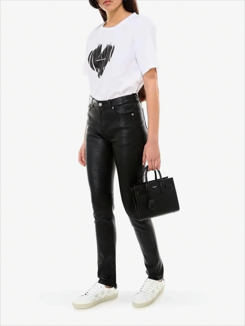 White Cotton Saint Laurent T-Shirt with Bold Heart Graphic