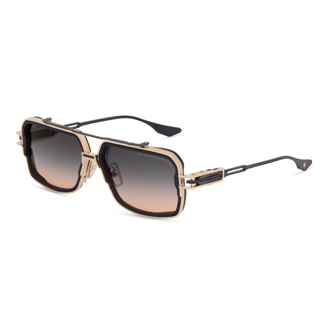 Hyperlux-1000 Geometric Square Frame Sunglasses with Gold-tone Metal Structure