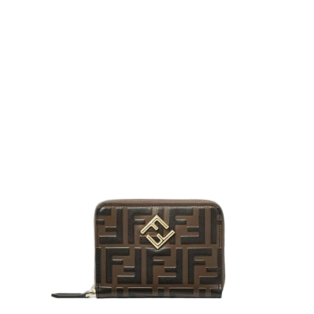 Compact Zip-Around Wallet with Embossed Monogram Design