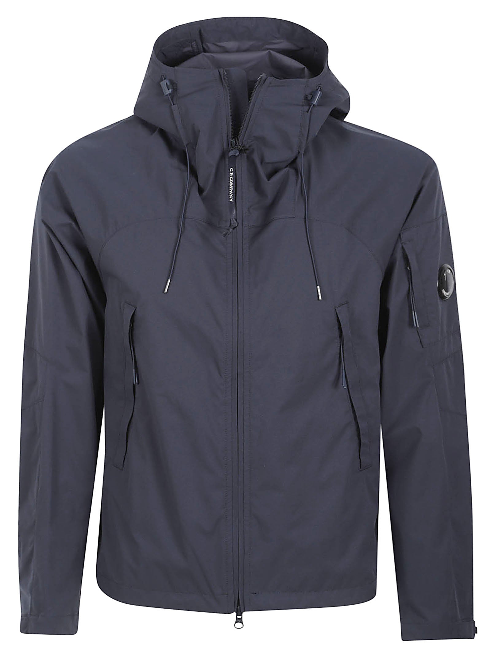 Minimalist Blue Hooded Jacket with Zipper Closure