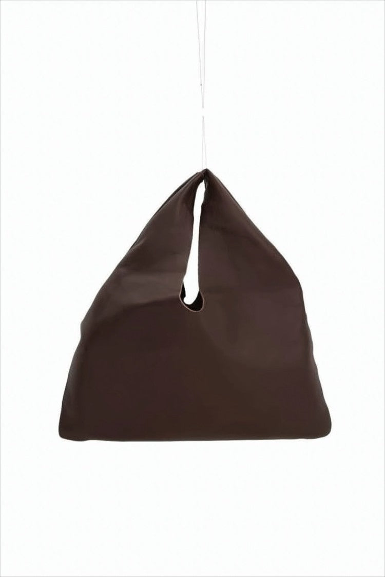 Triangular-Shaped Lambskin Tote Bag with Cut-Out Handle