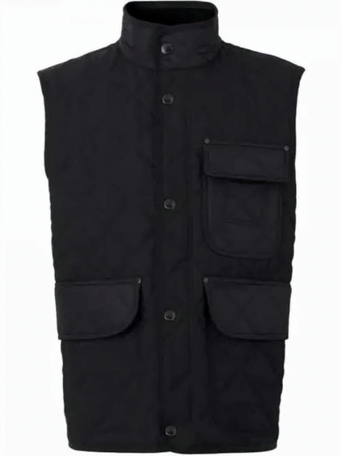 Quilted Black Vest With High Collar