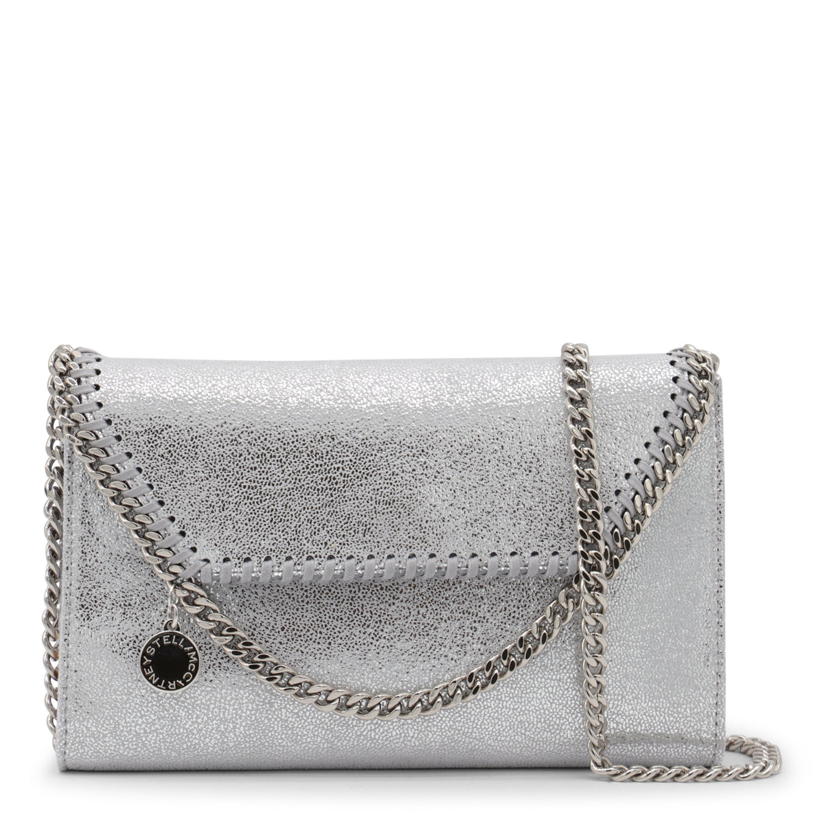 Silver Faux Leather Falabella Mini Crossbody Bag