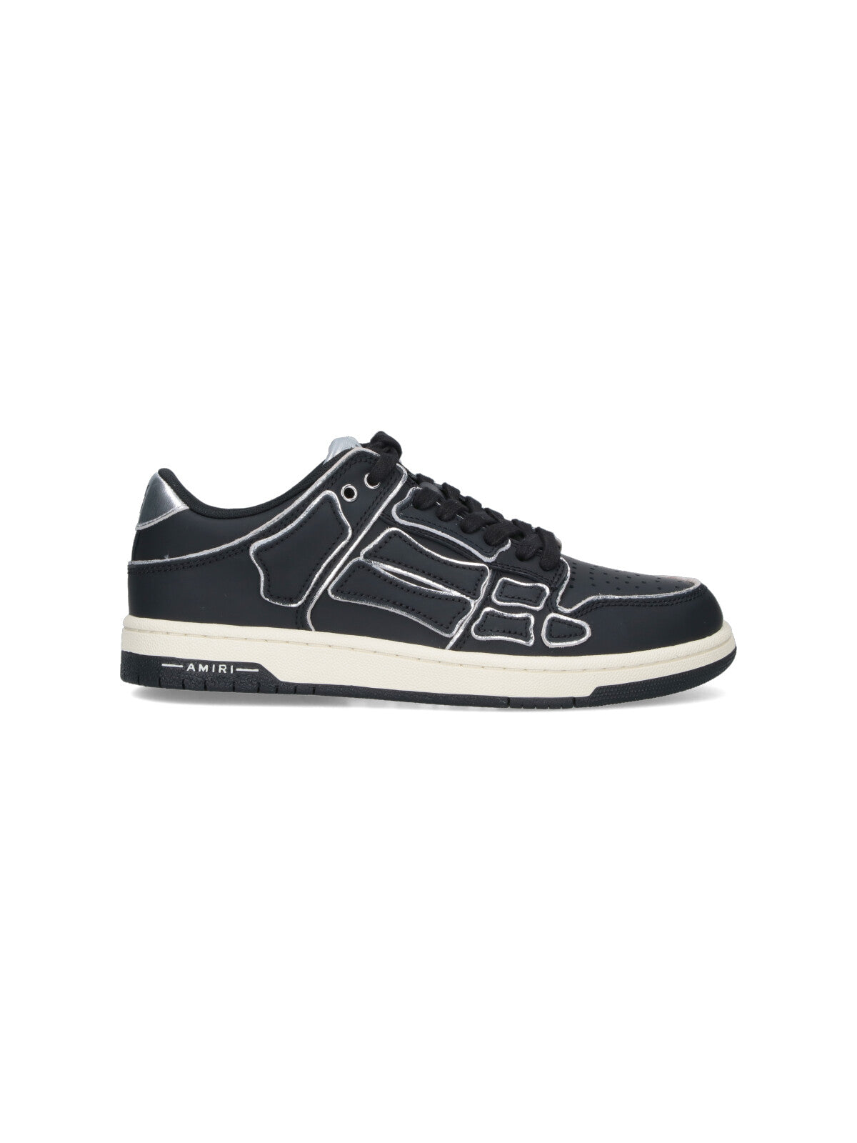 Niskie Czarne Skórzane Sneakersy ze Srebrnymi Detalami