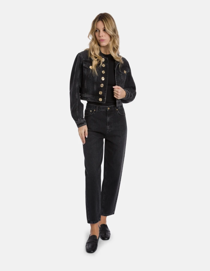 Cropped Denim Jacket with Classic Collar