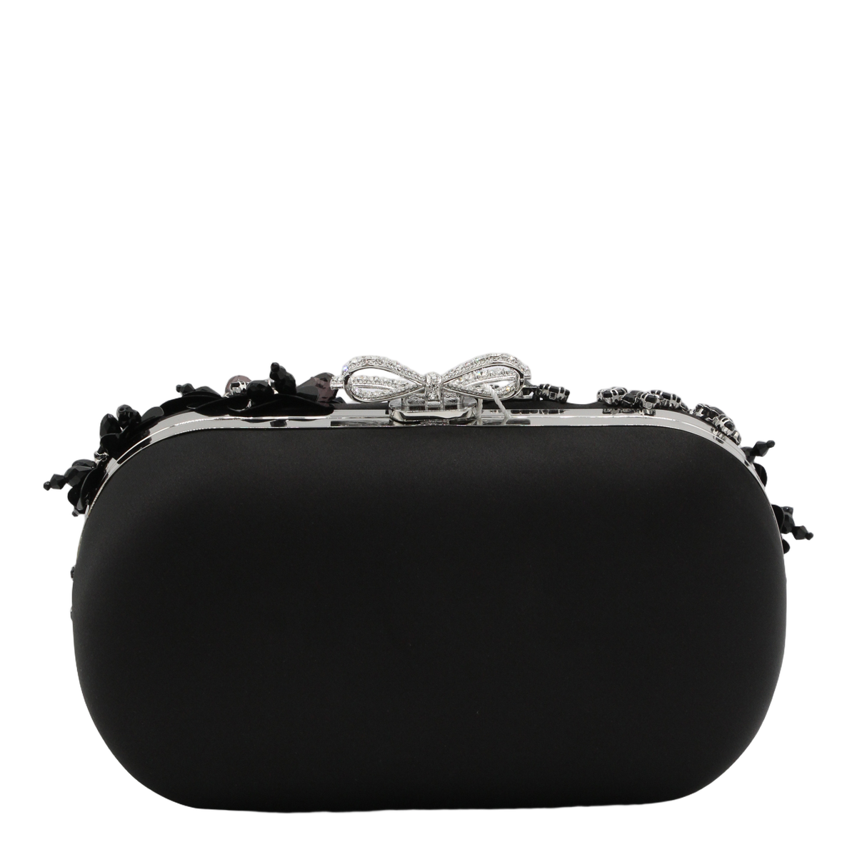 Rounded Rectangular Clutch Bag with Floral Embellishments