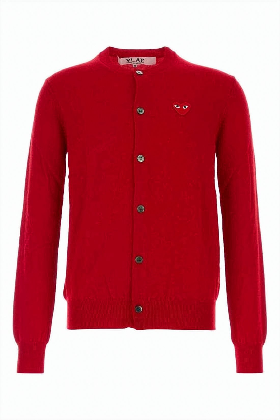 Vibrant Red Knit Cardigan with Heart Emblem