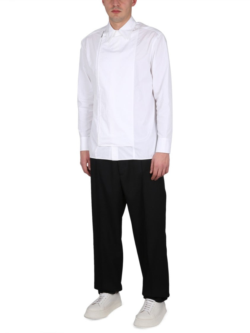 Asymmetrically Zippered White Casual Shirt