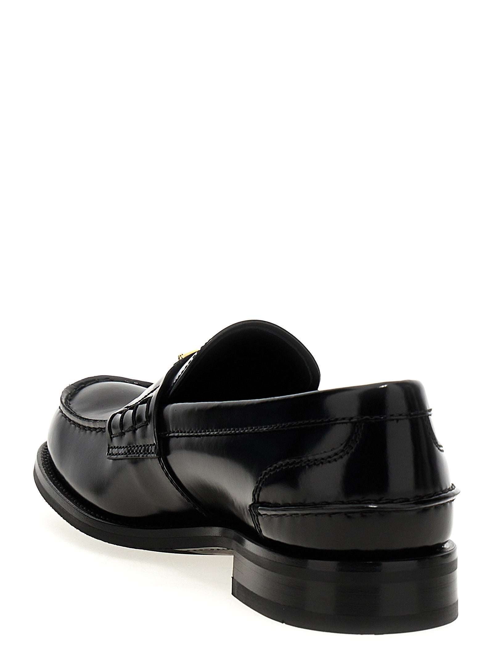 Brushed Leather Loafers with Triangular Enameled Logo
