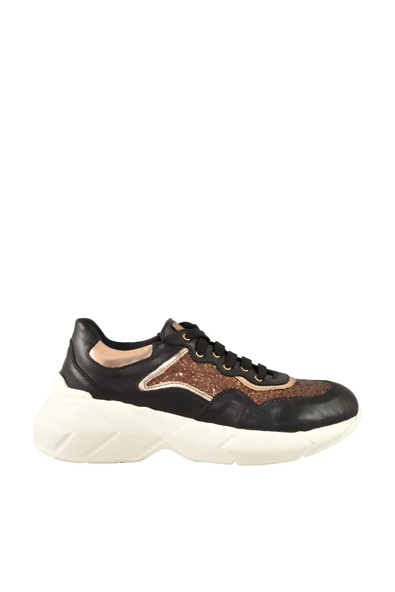 Leather/Polyurethane Sneakers - Black/Bronze
