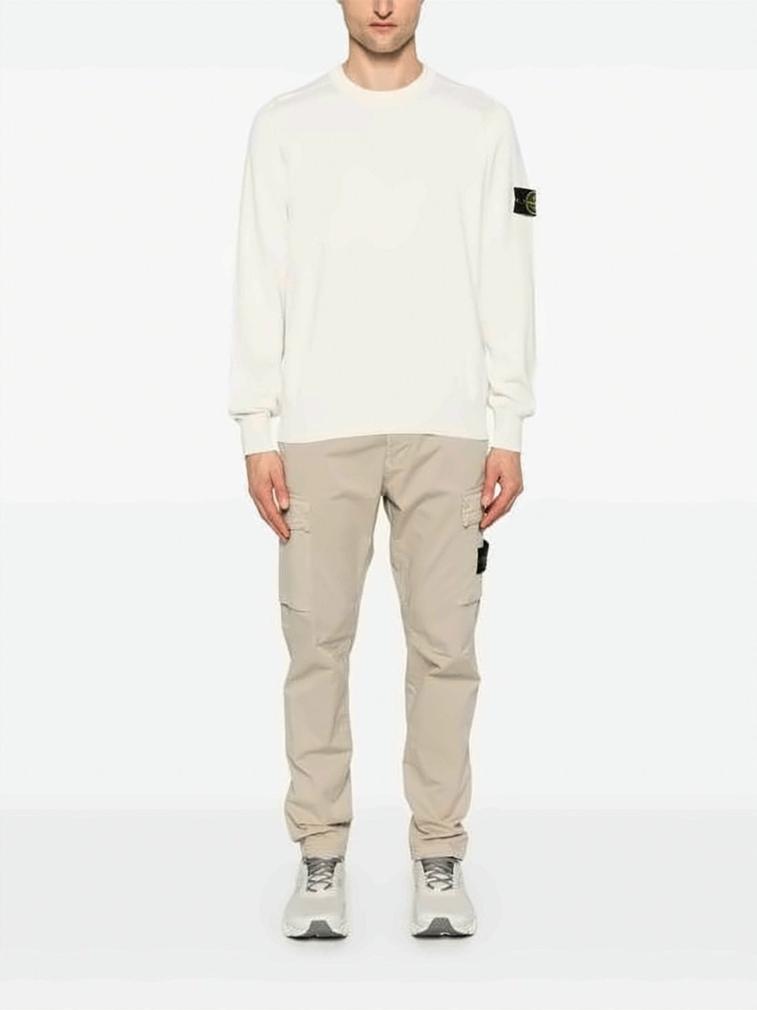 Crewneck Knit Sweater with Distinctive Sleeve Patch
