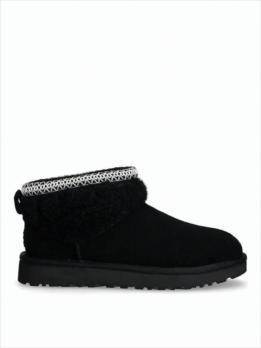 Ankle-High Suede Boots with Curly Wool Lining